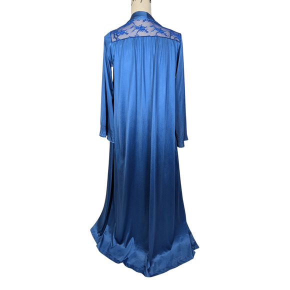 70s Vintage René Blue Satin Lace Nightgown & Robe Set 1970s Glam Lingerie - Picture 3 of 16